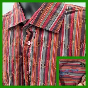 Bugatchi Uomo 3XL Striped Button Down Shirt Embroidered Long‎ Sleeve Menswear